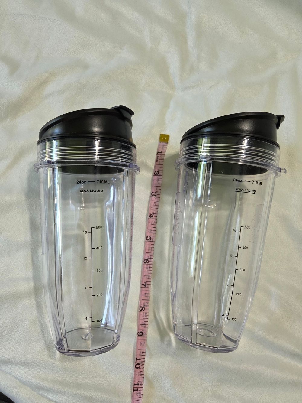 Set of 2 Clear Blender/Tumbler Ninja Bulletr Cups with Black Lids - 24oz
